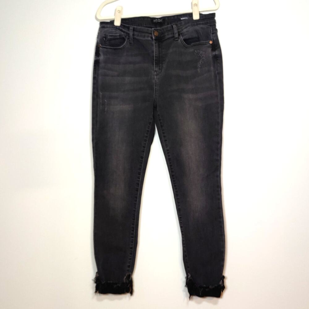 Judy Blue Black Wash Skinny Jeans Distressed‎ Frayed Hem Stretch 15/32